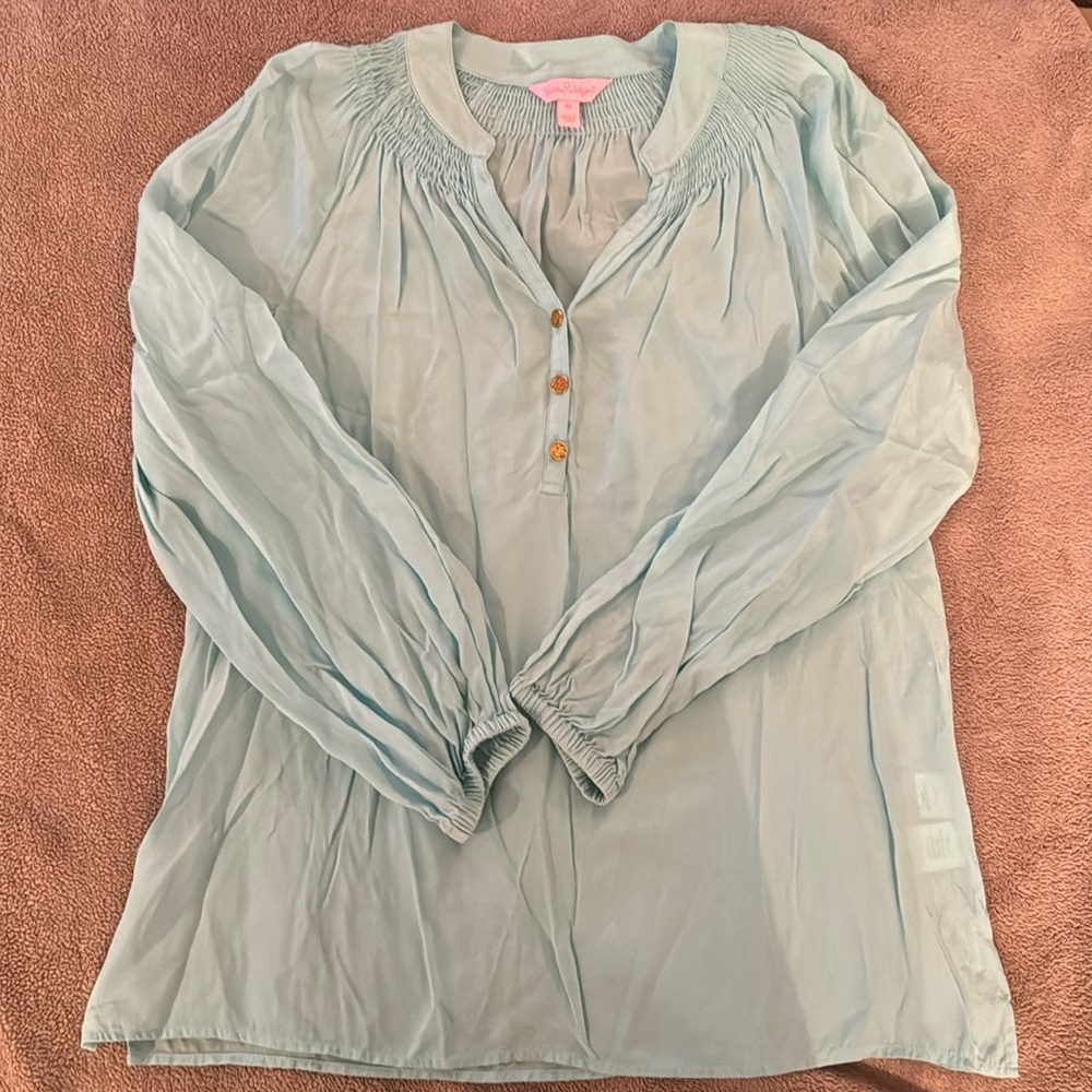 Lilly Pulitzer Elsa blouse light blue 100% silk XS